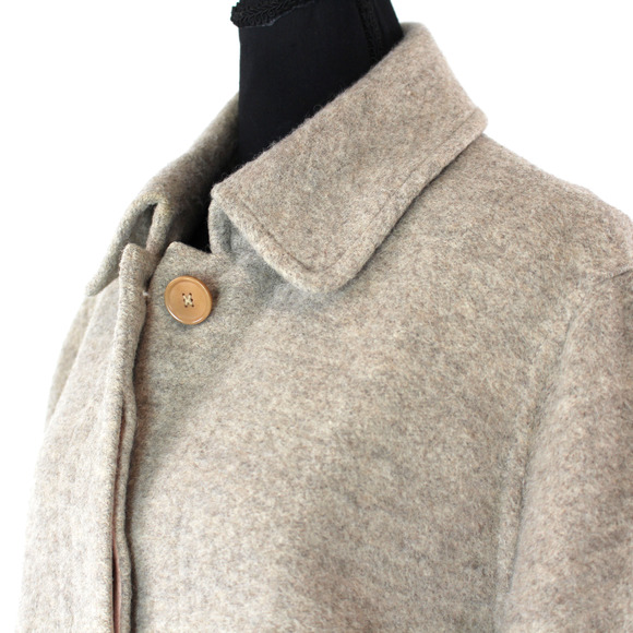 Hermes Tan Alpaca Button Front Collared Pea Coat 40 Partial Lined Mid Overcoat M - Picture 3 of 7